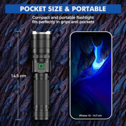 GEARLITE Taschenlampe LED Aufladbar, 10000 Lumen LED Taschenlampe Extrem Hell mit 3 Modi, IP65 Wasserdichte Taschenlampe Zoom