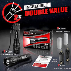 REHKITTZ Taschenlampe, Extrem Hell Tragbare Handlampe 2 Stück, 2000 Lumen, Wandern Camping Taschenlampe LED, Taktische Tasche
