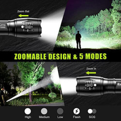 REHKITTZ Taschenlampe, Extrem Hell Tragbare Handlampe 2 Stück, 2000 Lumen, Wandern Camping Taschenlampe LED, Taktische Tasche
