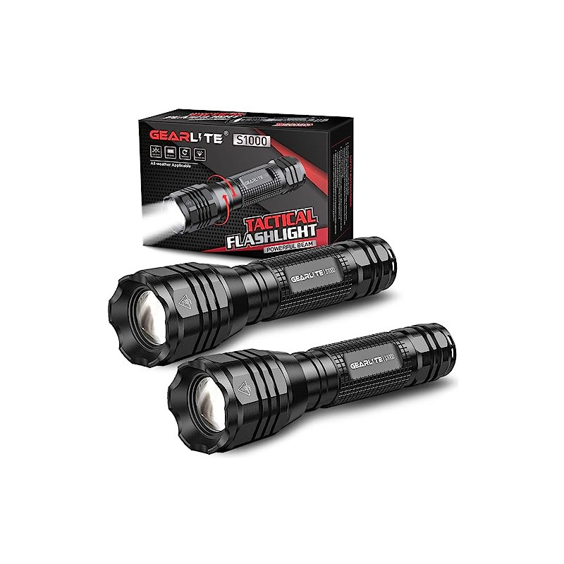 GEARLITE LED Taschenlampe Extrem Hell 2 Stück, Aluminium 4000 Lumen LED Taschenlampe Batteriebetrieben mit 5 Modi, IP65 Wasse GEARLITE LED Taschenlampe Extrem Hell 2 Stück, Aluminium 4000 Lumen LED Taschenlampe Batteriebetrieben mit 5 Modi, IP65 Wasse