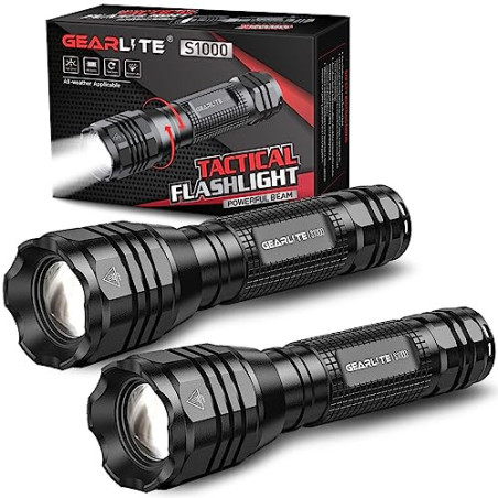 GEARLITE LED Taschenlampe Extrem Hell 2 Stück, Aluminium 4000 Lumen LED Taschenlampe Batteriebetrieben mit 5 Modi, IP65 Wasse