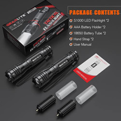 GEARLITE LED Taschenlampe Extrem Hell 2 Stück, Aluminium 4000 Lumen LED Taschenlampe Batteriebetrieben mit 5 Modi, IP65 Wasse