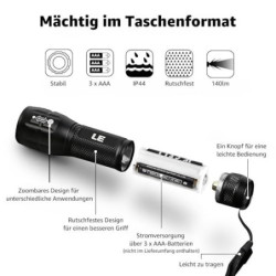 LE LED Taschenlampe Klein, LE1000 Extrem Hell Zoombare Mini Taschenlampen Batteriebetrieben für Kinder, Tragbare Flashlight, 
