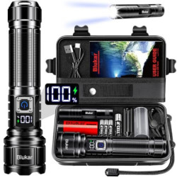 Blukar Taschenlampe LED USB C Wiederaufladbar, 500000 Lumen Extrem Hell Taschenlampen Zoombare Taktische Handlampe mit 5 Lich