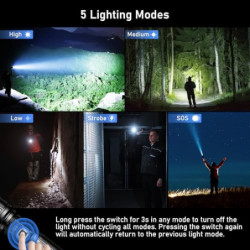 Blukar Taschenlampe LED USB C Wiederaufladbar, 500000 Lumen Extrem Hell Taschenlampen Zoombare Taktische Handlampe mit 5 Lich