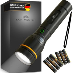 LICHTMEISTER® Taschenlampe  500 Lumen mit AAA Batterien  - Taschenlampe LED - LED Taschenlampe extrem Hell