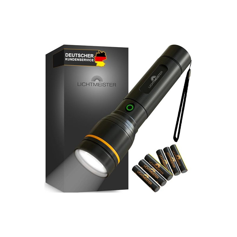 LICHTMEISTER® Taschenlampe 500 Lumen mit AAA Batterien - Taschenlampe LED - LED Taschenlampe extrem Hell LICHTMEISTER® Taschenlampe 500 Lumen mit AAA Batterien - Taschenlampe LED - LED Taschenlampe extrem Hell