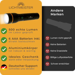 LICHTMEISTER® Taschenlampe  500 Lumen mit AAA Batterien  - Taschenlampe LED - LED Taschenlampe extrem Hell