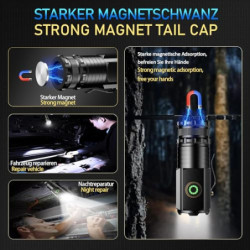ASORT LED Taschenlampe Mini Extrem Hell，5000 Lumen Aufladbar，5 Lichtmodi kleine Torch mit Magnete und Langer Betriebsdauer，3*