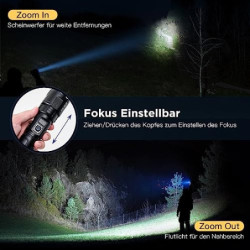 Esgofo LED Taschenlampe Extrem Hell 500000 Lumen USB C Aufladbar, Große Reichweite Helle Multifunktionale Taktische Taschenla