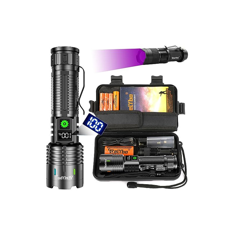Relybo Taschenlampe Led Aufladbar, Led Taschenlampe Extrem Hell 500000 lumen, Taschenlampe Batteriebetrieben Usb, Taktische T Relybo Taschenlampe Led Aufladbar, Led Taschenlampe Extrem Hell 500000 lumen, Taschenlampe Batteriebetrieben Usb, Taktische T