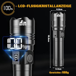 BEYSTE Taschenlampe LED Aufladbar 500000 Lumen, LED Taschenlampe Extrem Hell Batteriebetrieben, Sehr Helle Taktische Taschenl