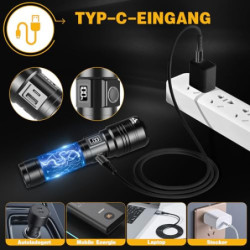 BEYSTE Taschenlampe LED Aufladbar 500000 Lumen, LED Taschenlampe Extrem Hell Batteriebetrieben, Sehr Helle Taktische Taschenl