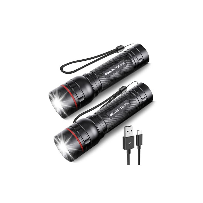 GEARLITE LED Mini Taschenlampe Aufladbar, 2000 Lumen LED Taschenlampe Extrem Hell mit 3 Modi, Zoombare Taschenlampe LED mit L GEARLITE LED Mini Taschenlampe Aufladbar, 2000 Lumen LED Taschenlampe Extrem Hell mit 3 Modi, Zoombare Taschenlampe LED mit L