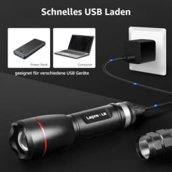 LE LED Taschenlampe Aufladbar USB, Extrem Hell 15000 Lux OSRAM P9 Taschenlampen, IPX4 Wasserdicht Zoombare Handlampe mit 5 Mo