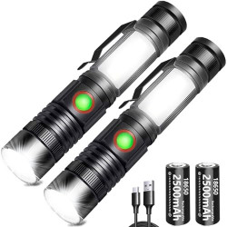 REHKITTZ LED Taschenlampe Extrem Hell 2000 Lumen, mit 2500mAh Akku  Wiederaufladbare Multifunktions COB Arbeitsleuchte Mini M
