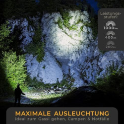 LICHTMEISTER® Taschenlampe  1000 Lumen, 4000 mAh Akku  - Taschenlampe LED aufladbar - LED Taschenlampe extrem Hell