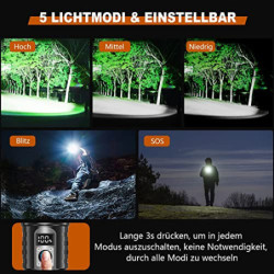Shadowhawk Taschenlampe LED Aufladbar Extrem Hell, 500000 Lumen Taschenlampen Batteriebetrieben USB, XHM77.2 Taktische Tasche
