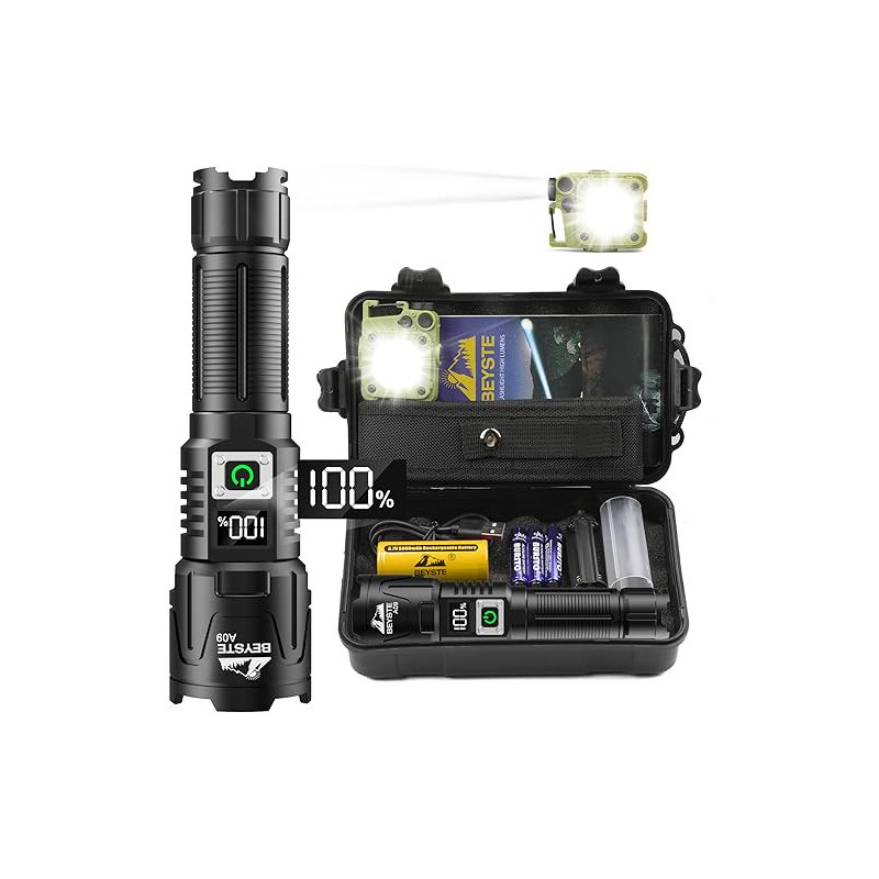 BEYSTE Taschenlampe LED Aufladbar, LED Taschenlampe Extrem Hell 500000 Lumen, Taktische Taschenlampe Batteriebetrieben, Akku 