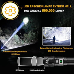 BEYSTE Taschenlampe LED Aufladbar, LED Taschenlampe Extrem Hell 500000 Lumen, Taktische Taschenlampe Batteriebetrieben, Akku 