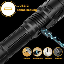BEYSTE Taschenlampe LED Aufladbar, LED Taschenlampe Extrem Hell 500000 Lumen, Taktische Taschenlampe Batteriebetrieben, Akku 