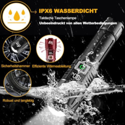 BEYSTE Taschenlampe LED Aufladbar, LED Taschenlampe Extrem Hell 500000 Lumen, Taktische Taschenlampe Batteriebetrieben, Akku 