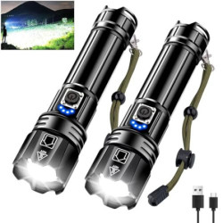 Glarylight Taschenlampe LED Aufladbar 500000 Lumen, LED Taschenlampe Extrem Hell XHP70.2 mit 5 Modi & Zoomable & IPX7 wasserd