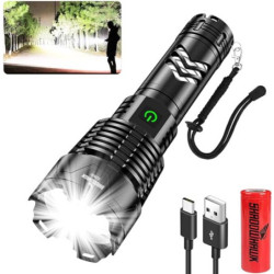Shadowhawk Led Taschenlampe Extrem Hell, XHP160.2 550000 Lumen Taschenlampe Led Aufladbar USB Taktische Taschenlampen Batteri