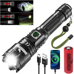 Shadowhawk LED Taschenlampe Aufladbar, Extrem Hell 500000 Lumen Taschenlampen Batteriebetrieben USB, XHP70.2 Taktische Tasche