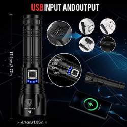 Fanesen Taschenlampe LED Aufladbar, 500000 Lumen Extrem Hell Zoombar Taktische Taschenlampen USB Aufladbar, XHP70.2 Flashligh