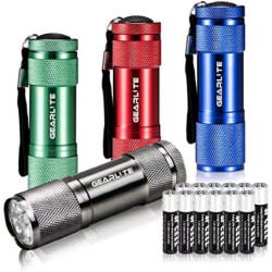 GEARLITE Mini LED Taschenlampe, 4 Pack Aluminium Kinder Taschenlampe Klein mit 12 AAA Batterien, IP65 Wasserdicht Handlampe m