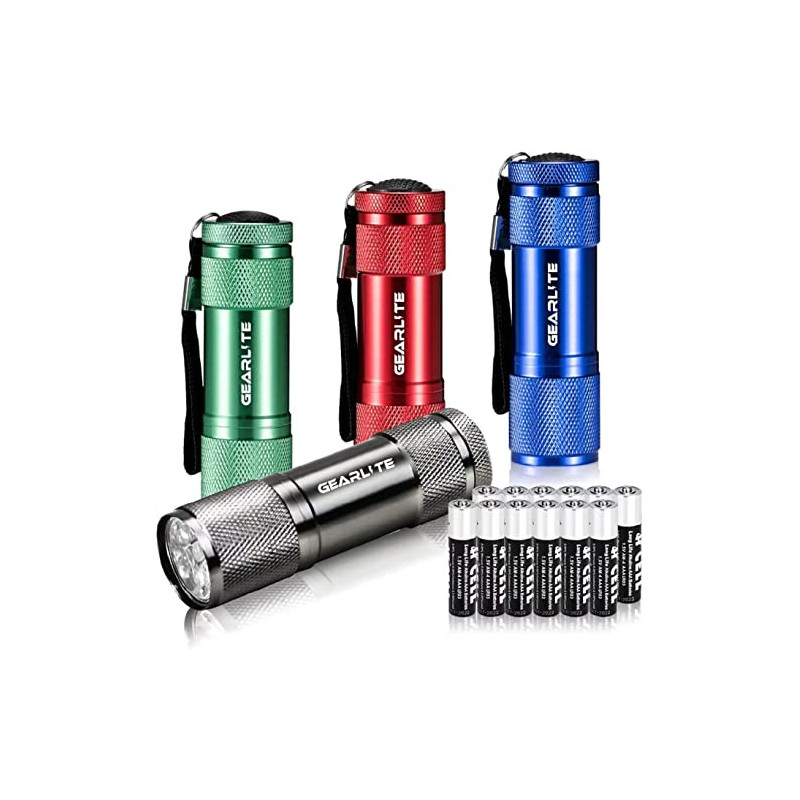 GEARLITE Mini LED Taschenlampe, 4 Pack Aluminium Kinder Taschenlampe Klein mit 12 AAA Batterien, IP65 Wasserdicht Handlampe m GEARLITE Mini LED Taschenlampe, 4 Pack Aluminium Kinder Taschenlampe Klein mit 12 AAA Batterien, IP65 Wasserdicht Handlampe m