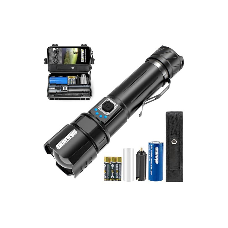 Gisaae Taschenlampe, Taschenlampe Led Aufladbar, Led Taschenlampe Extrem Hell 10000 Lumen mit IP67 Wasserdicht, Lange Lebensd Gisaae Taschenlampe, Taschenlampe Led Aufladbar, Led Taschenlampe Extrem Hell 10000 Lumen mit IP67 Wasserdicht, Lange Lebensd