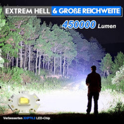 Shadowhawk Taschenlampe LED Aufladbar Batteriebetrieben, 450000 Lumen Extrem Hell Taschenlampen USB, XHP70.2 Taktische Tasche