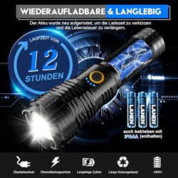 Shadowhawk Taschenlampe LED Aufladbar Batteriebetrieben, 450000 Lumen Extrem Hell Taschenlampen USB, XHP70.2 Taktische Tasche