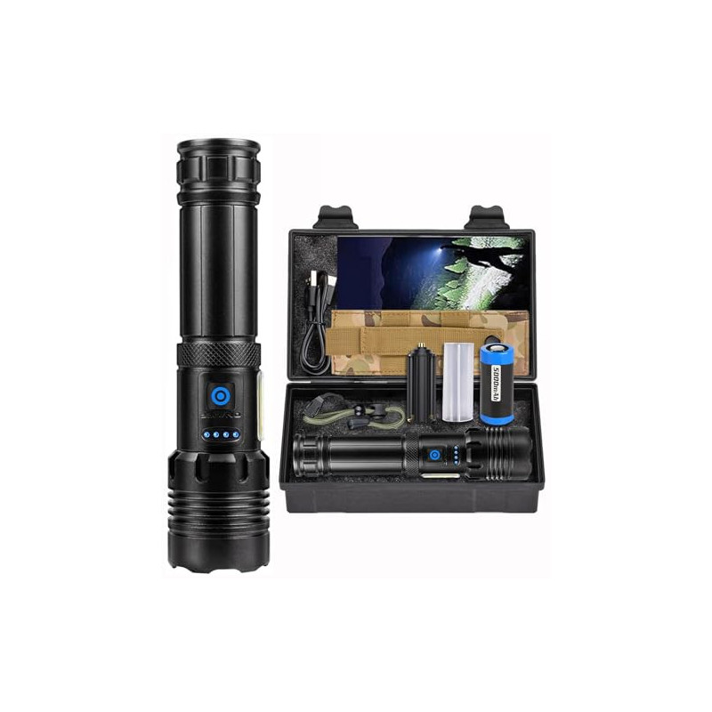 Taschenlampe LED Aufladbar 100000 Lumen, Extrem Hell Zoombares Taktische Taschenlampe Mit 7 Lichtmodi und Langer Betriebsdaue