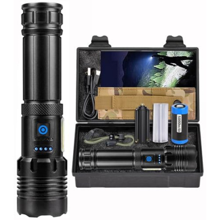 Taschenlampe LED Aufladbar 100000 Lumen, Extrem Hell Zoombares Taktische Taschenlampe Mit 7 Lichtmodi und Langer Betriebsdaue