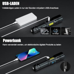 Taschenlampe LED Aufladbar 100000 Lumen, Extrem Hell Zoombares Taktische Taschenlampe Mit 7 Lichtmodi und Langer Betriebsdaue