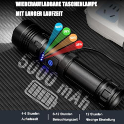 Taschenlampe LED Aufladbar 100000 Lumen, Extrem Hell Zoombares Taktische Taschenlampe Mit 7 Lichtmodi und Langer Betriebsdaue
