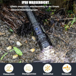 Taschenlampe LED Aufladbar 100000 Lumen, Extrem Hell Zoombares Taktische Taschenlampe Mit 7 Lichtmodi und Langer Betriebsdaue