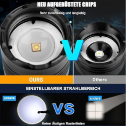 Taschenlampe LED Aufladbar 100000 Lumen, Extrem Hell Zoombares Taktische Taschenlampe Mit 7 Lichtmodi und Langer Betriebsdaue