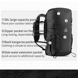 AONIJIE Großer Trinkrucksack, 30 l, multifunktional, Wandern, Klettern, Trinkrucksack, Tagesrucksack, leicht, grau