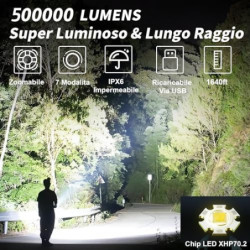 cinlinso Taschenlampe Led 500000 Lumen, Extrem Hell Taschenlampe USB-C Aufladbar Taktische Taschenlampen Mit Holster, 7 Licht