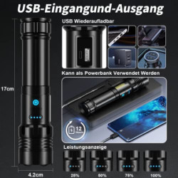 cinlinso Taschenlampe Led 500000 Lumen, Extrem Hell Taschenlampe USB-C Aufladbar Taktische Taschenlampen Mit Holster, 7 Licht