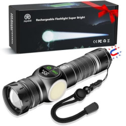 Jayxinli Taschenlampe 500000 Lumen mit Magnet, LED Taschenlampe Usb Aufladbar, Extrem Helle Taschenlampe Mit LCD Leistungsanz