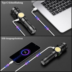 Jayxinli Taschenlampe 500000 Lumen mit Magnet, LED Taschenlampe Usb Aufladbar, Extrem Helle Taschenlampe Mit LCD Leistungsanz