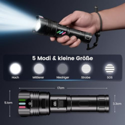 Esgofo Aufladbar Taschenlampe LED Extrem Hell 500000 Lumens Große Reichweite 1000M, Leuchtendes Design Sehr Helle Lang Anhalt