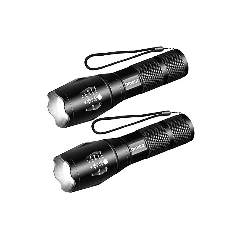 BINWO LED Taschenlampe 2000 Lumen mit 5 Lichtmodi 2 Stück , Starke Kleine Torch, Zoombare Wasserdichte Taktische Taschenlampe BINWO LED Taschenlampe 2000 Lumen mit 5 Lichtmodi 2 Stück , Starke Kleine Torch, Zoombare Wasserdichte Taktische Taschenlampe