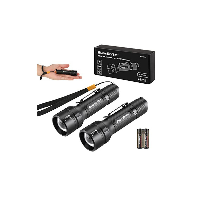 EverBrite Mini LED Taschenlampe 2 Stück superhell Zoombar, Wasserdichte Taschenlampe, Handlampe LED Aluminium, kleine Kindert