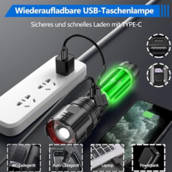 daphomeu Taschenlampe LED Aufladbar, 500000 Lumen Extrem Hell Taschenlampe Batteriebetrieben, Taktische Taschenlampe Zoombare